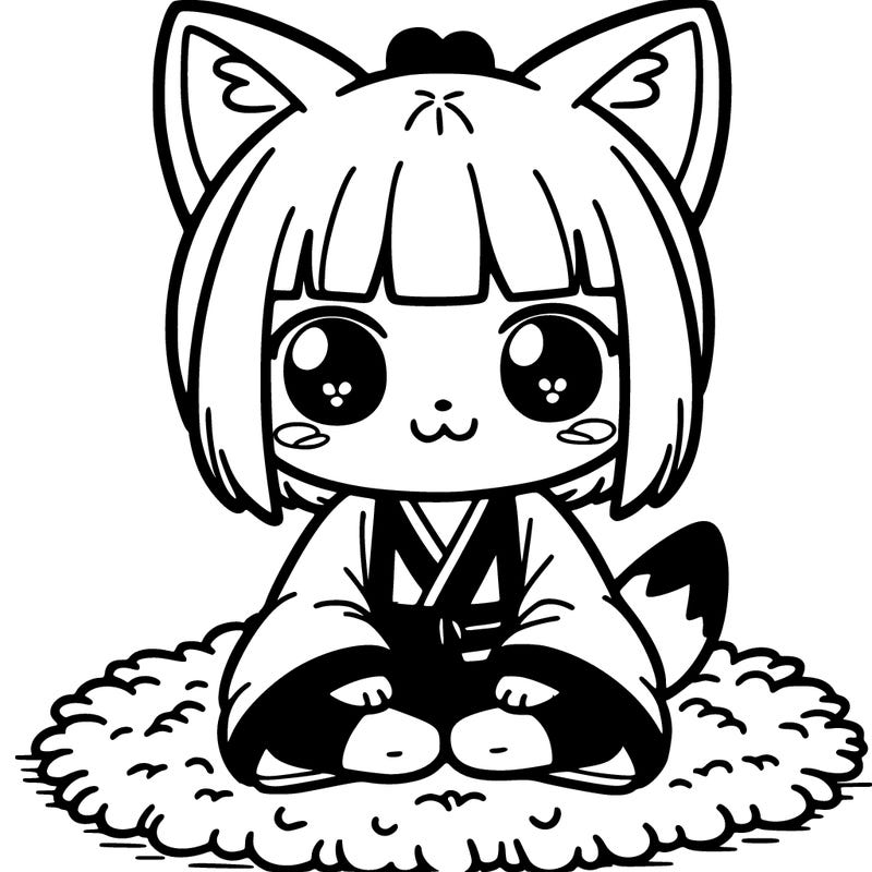 kuromi sitting on a fluffy rug.