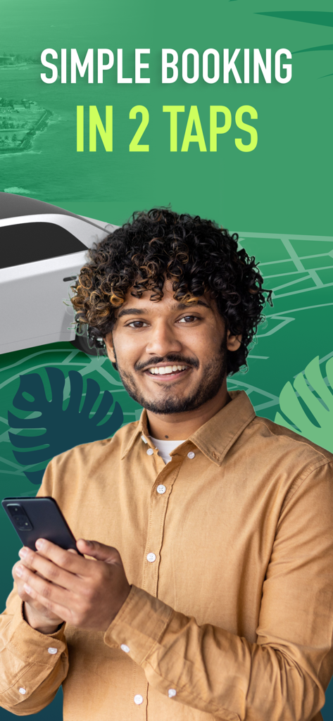 Maldives Rides: Nala Taxi - Um viajante sorrindo usando o aplicativo Nala Taxi para uma reserva de corrida simples em dois toques