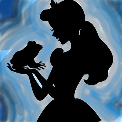 a shadow of a princess holding a frog realistic