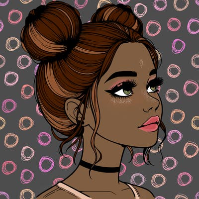 realistic girl with buns on the top of her head