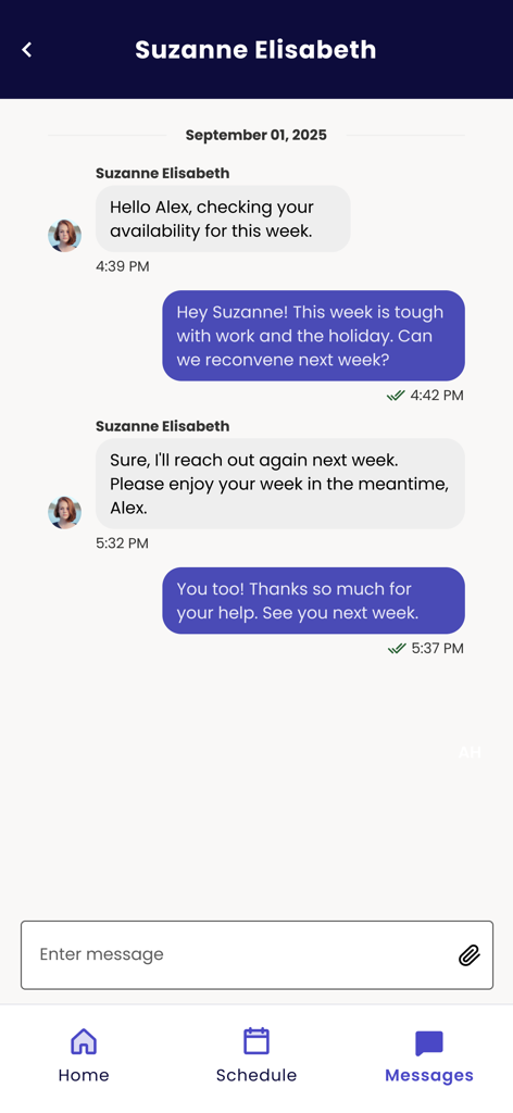 Varsity Tutors Live Tutoring - Une conversation entre un tuteur et un étudiant dans l'application mobile Varsity Tutors.