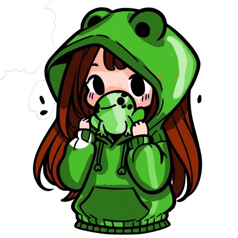 a girl holding a froggy hoodie