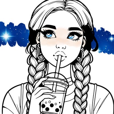 realistic girl with braided hair drinking boba