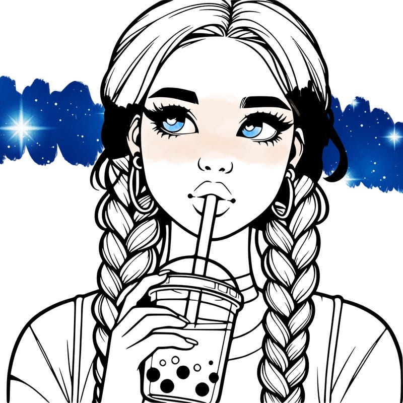 realistic girl with braided hair drinking boba