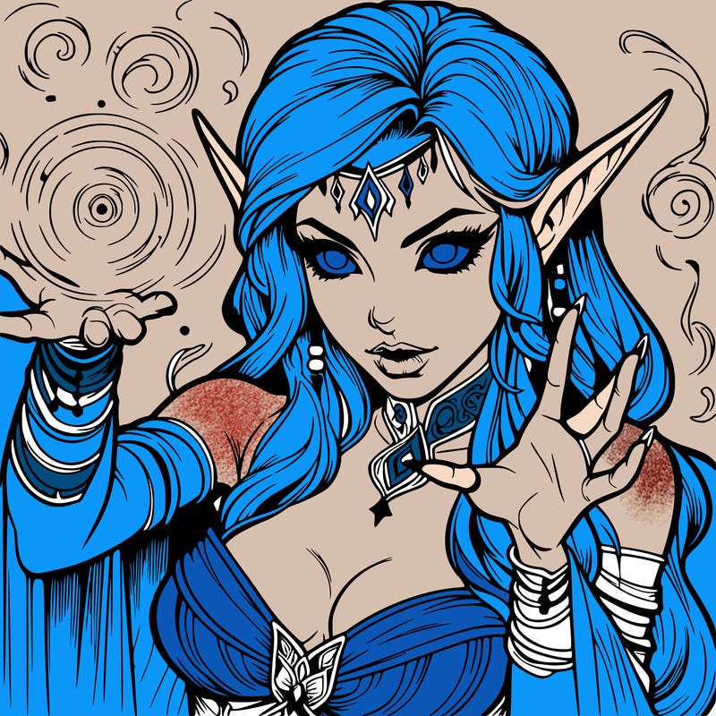 realistic scary beautiful elf sorceress casting spell