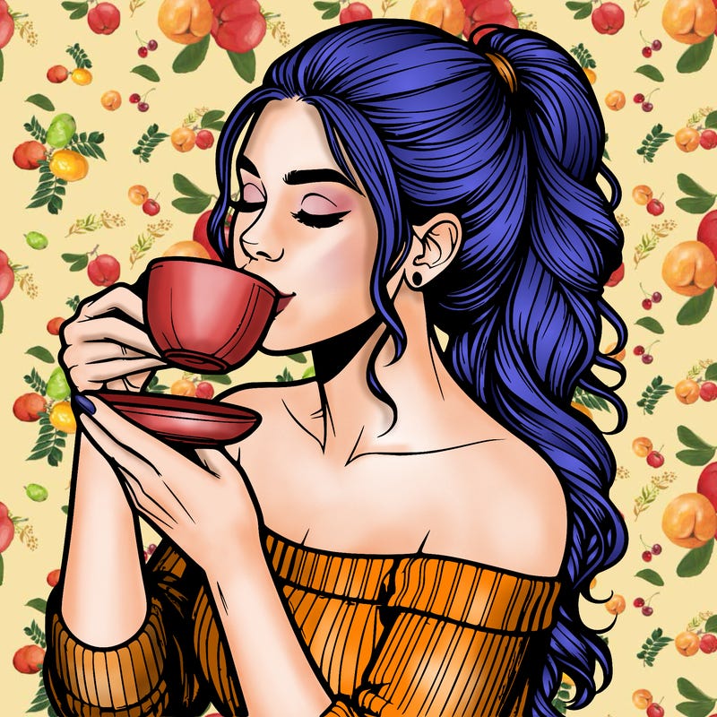 realistic woman drinking tea