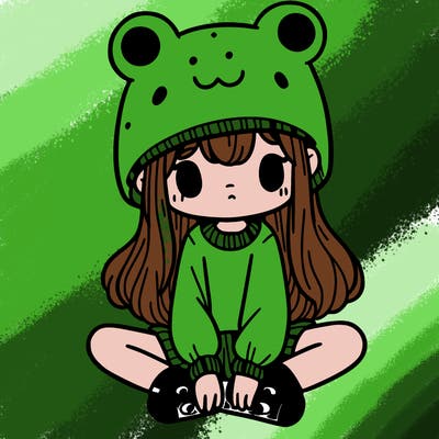 a girl wearing a frog hat and some frog socks
