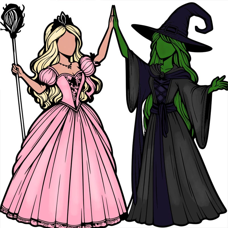 detailed realistic split of a princess and a witch