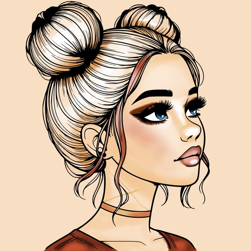 realistic girl with buns on the top of her head