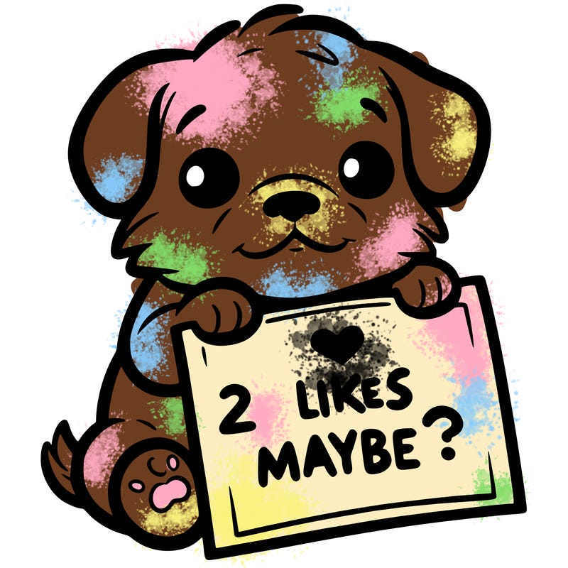 a puppy holding a sign that says 2 likes maybe?