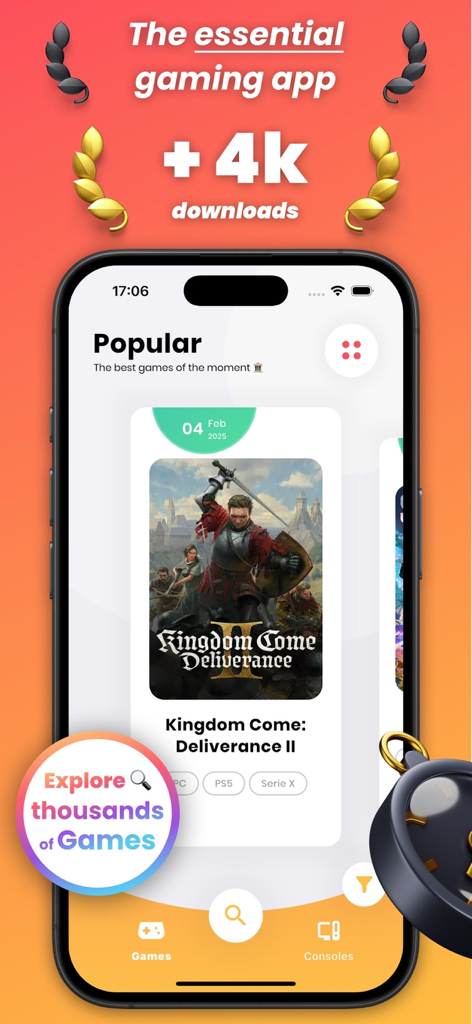 Radion - Video Games - Écran de l'application Radion montrant les jeux vidéo populaires et les fonctionnalités d'exploration