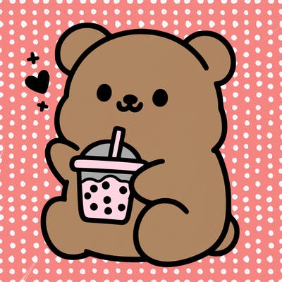 boba light pink bear drinking boba
