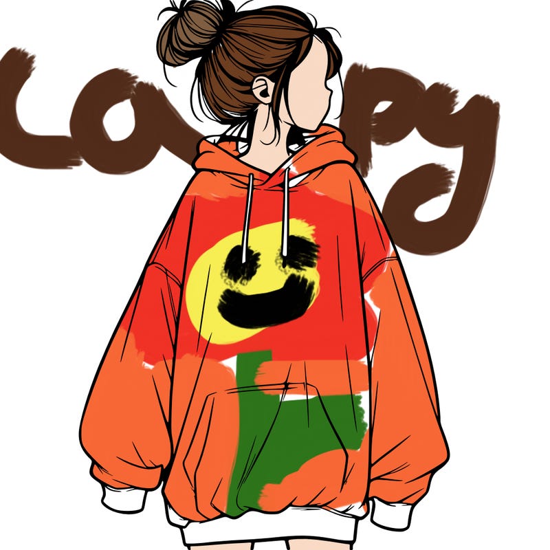 realistic girl with a oversized sweatshirt on and a bun