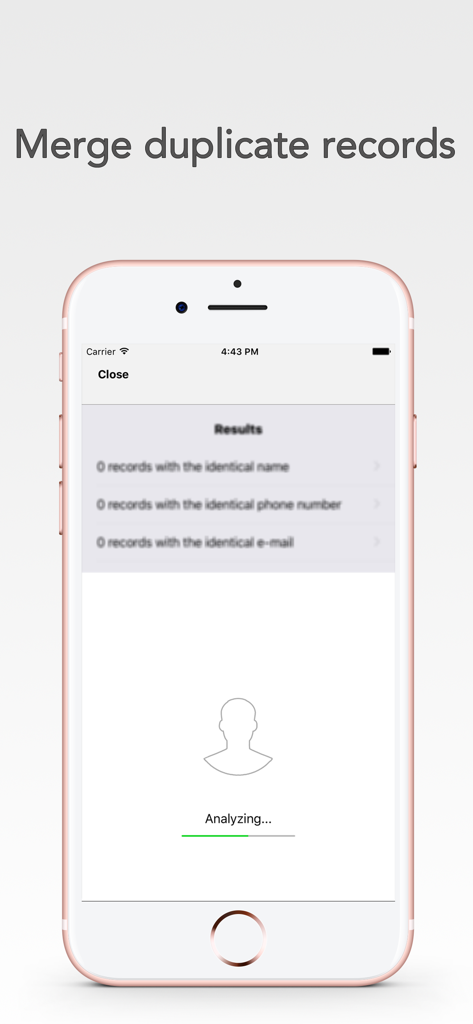 My Contacts Editor + - Interface of My Contacts Editor app showing the merge duplicate records feature on an iPhone