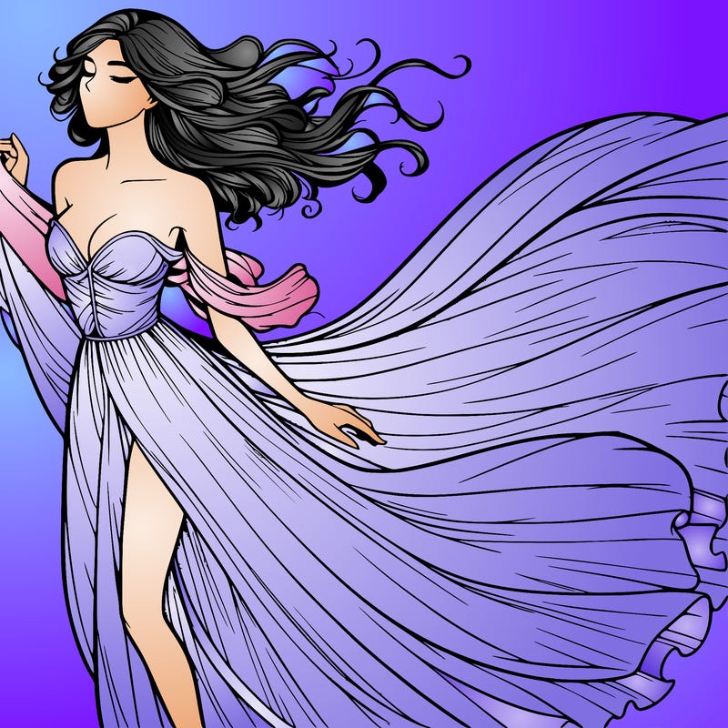 realistic woman in dress flowing the the wind