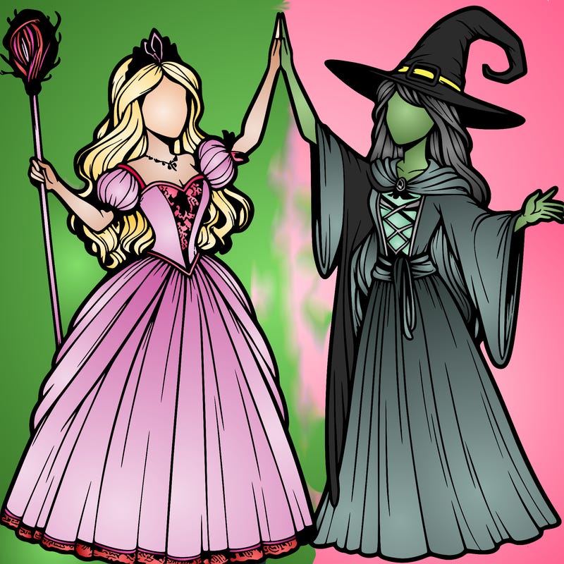 detailed realistic split of a princess and a witch