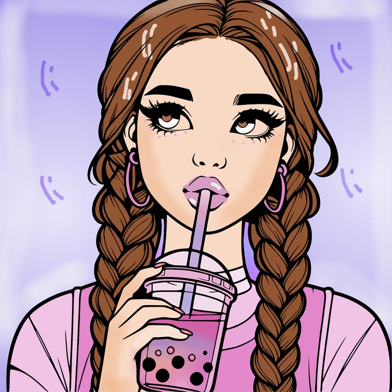 realistic girl with braided hair drinking boba