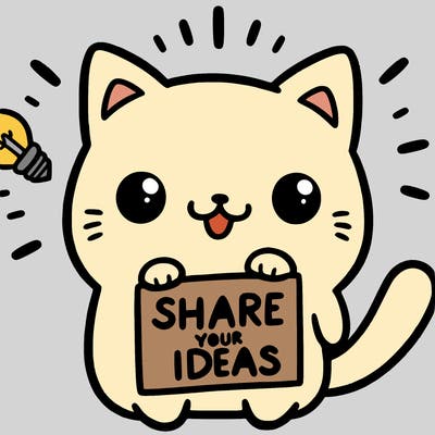 a cute cat saying share your ideas