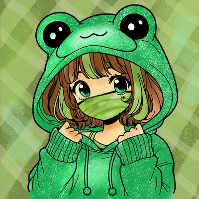 a cute teenage girl wearing a frog hoodie