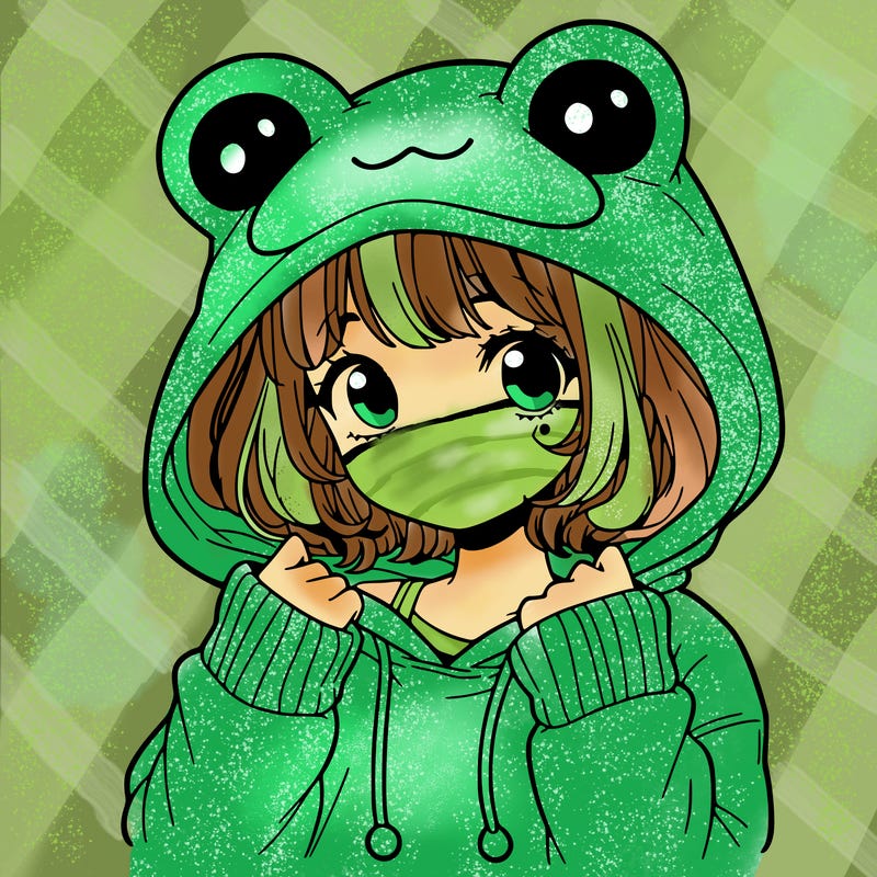 a cute teenage girl wearing a frog hoodie