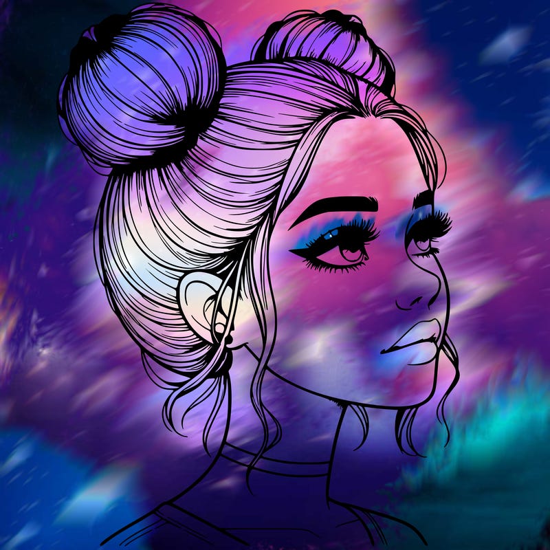 realistic girl with buns on the top of her head