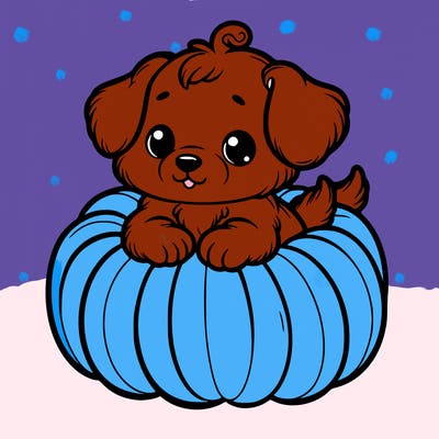 cute little puppy in a pumpkin