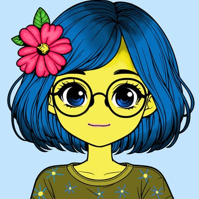 realistic girl with glasses, short hair and a flower in her hair