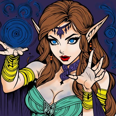 realistic scary beautiful elf sorceress casting spell