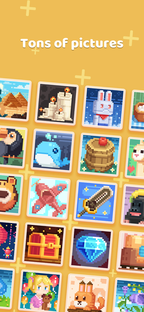 Una variedad de ilustraciones de pixel art del juego de rompecabezas lógicos Nonogram