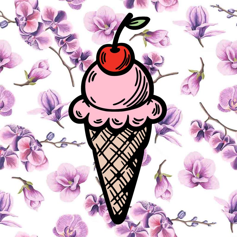 ice cream cone with a cherry on top