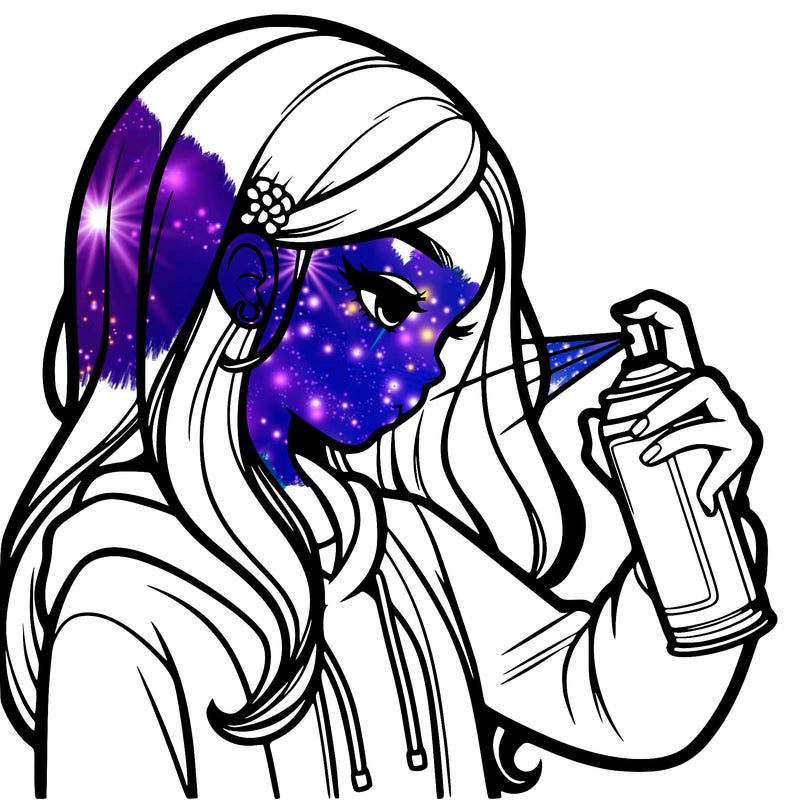 a realistic girl spray painting