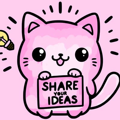 a cute cat saying share your ideas