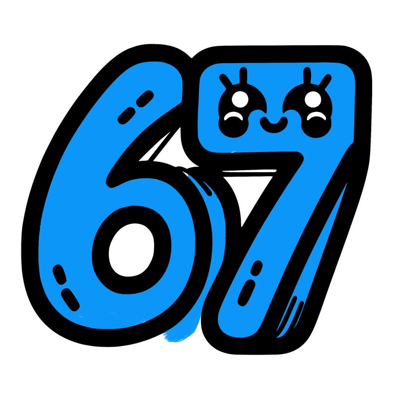 the numbers 67