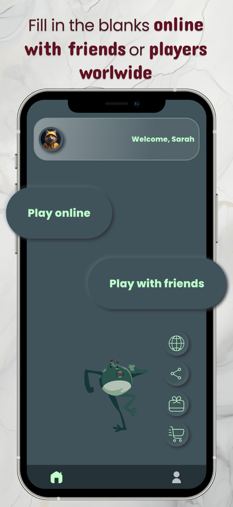 Wrong Answers Only app main menu with play online and play with friends buttons