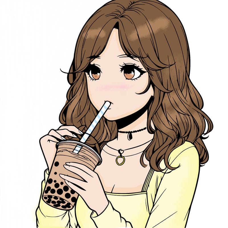 realistic girl drinking boba tea