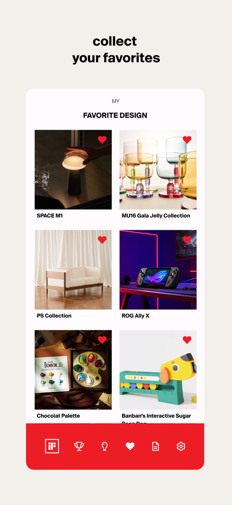 iF Daily Design app interface showing a collection of favorited award winning designs