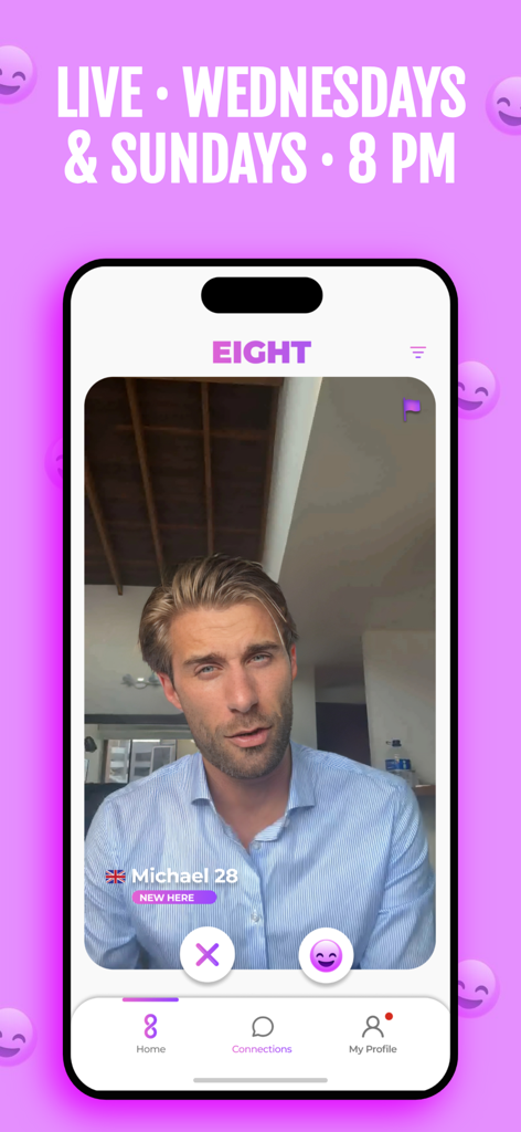 Eight: Smile, Video & Date - A live video dating profile on the Eight app during scheduled live hours
