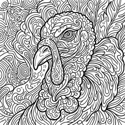 Experience a unique artistic journey with this psychedelic turkey head coloring page, featuring mesmerizing patterns and a trippy design. It's an intricate, engaging template perfect for coloring enthusiasts seeking a creative challenge.