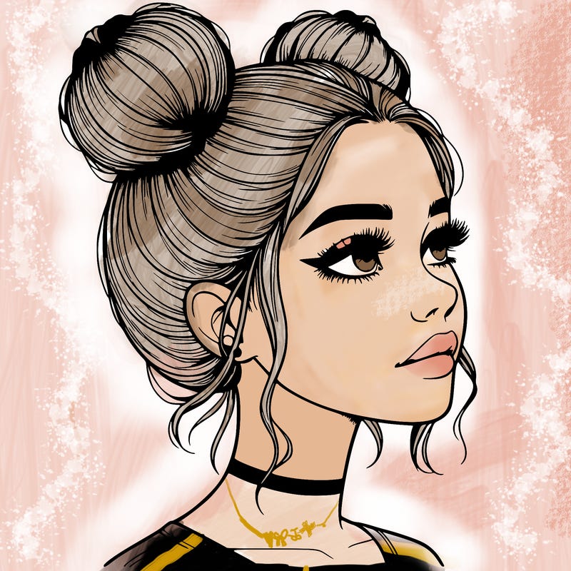 realistic girl with buns on the top of her head