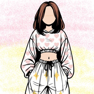 realistic girl faceless with baggy pants and a crop top