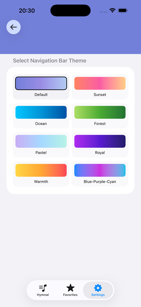 Official Adventist Hymnal - Selección de temas degradados coloridos para la barra de navegación de la aplicación