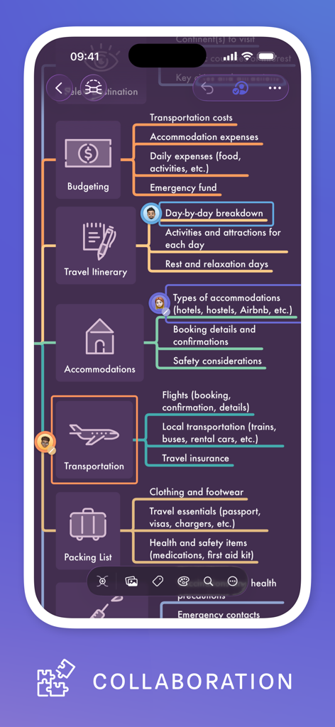 Real-time collaboration on a mind map within the MindNode app
