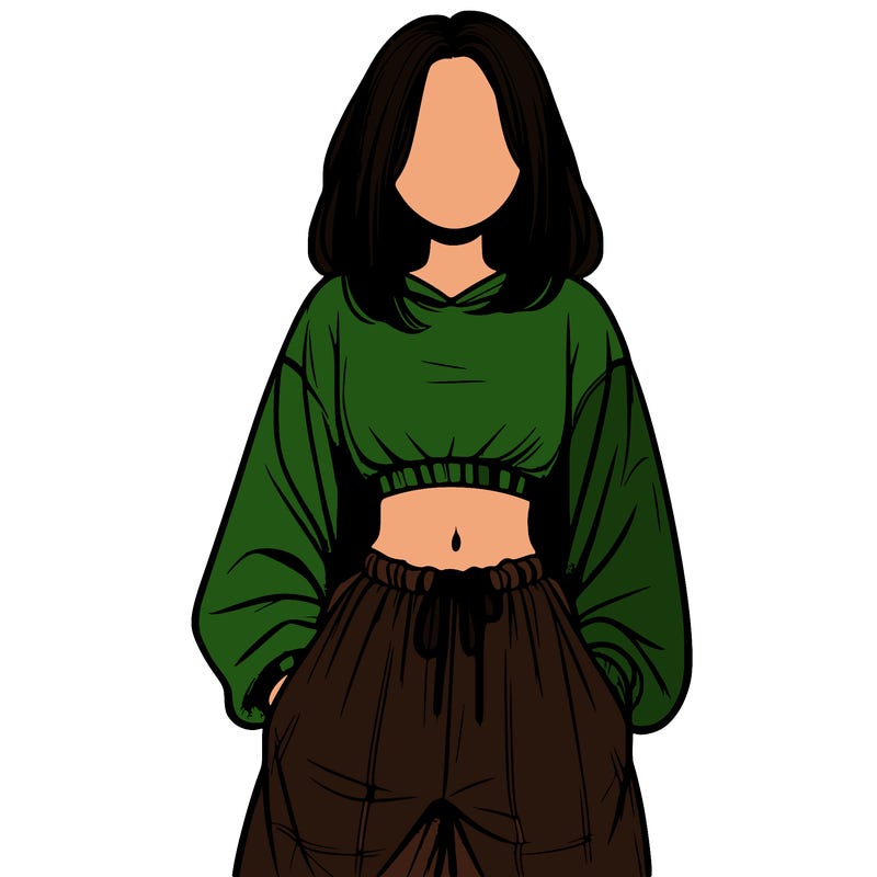 realistic girl faceless with baggy pants and a crop top