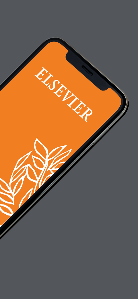 Elsevier Events app splash screen on a mobile phone featuring an orange background and white logo