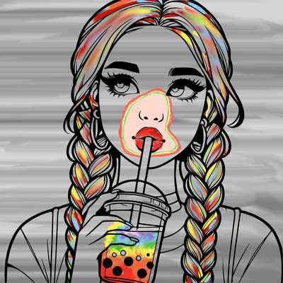 realistic girl with braided hair drinking boba