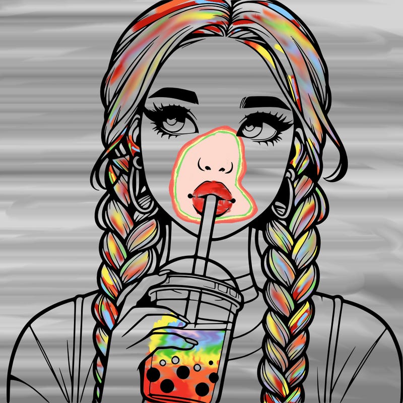 realistic girl with braided hair drinking boba