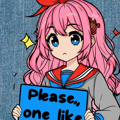 anime looking alike girl holding please one like sign