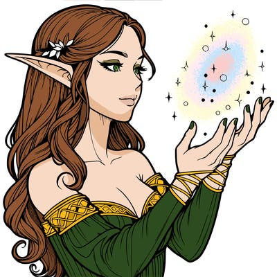 realistic elf girl doing magic