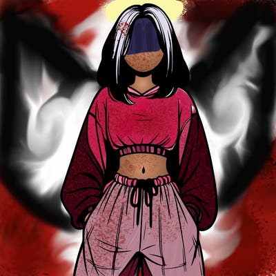 realistic girl faceless with baggy pants and a crop top