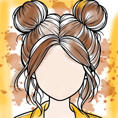 realistic girl with buns on the top of her hair